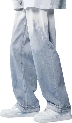 Mens Y2K Jeans Relaxed Fit Denim Trousers Fashion Hip Hop Streetwear Casual Tie Dye Loose Casual Pants Wide Leg Jeans