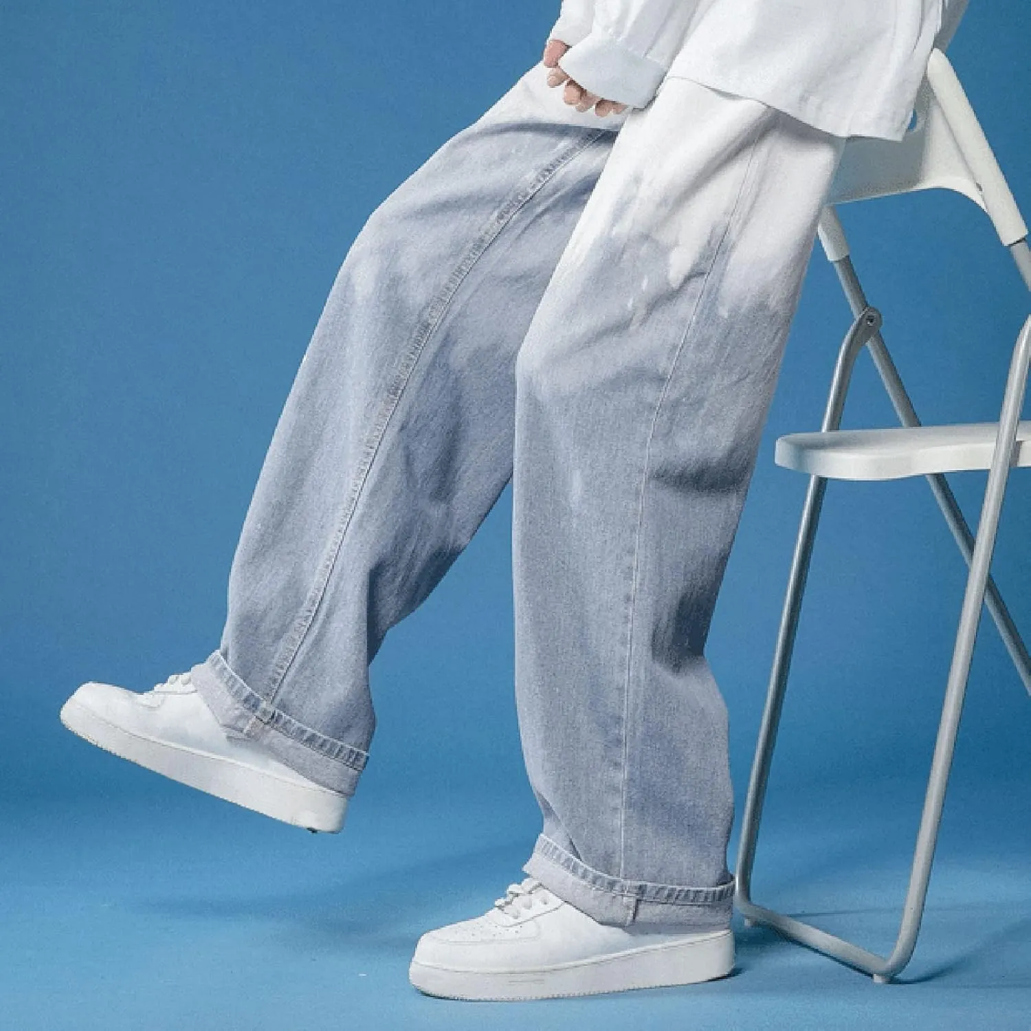 Mens Y2K Jeans Relaxed Fit Denim Trousers Fashion Hip Hop Streetwear Casual Tie Dye Loose Casual Pants Wide Leg Jeans