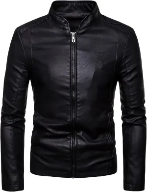 Motorcycle Jacket Men Faux Leather Slim Fit Jackets Lightweight Zipper Windproof Coats Fall Top Outfits with Pockets