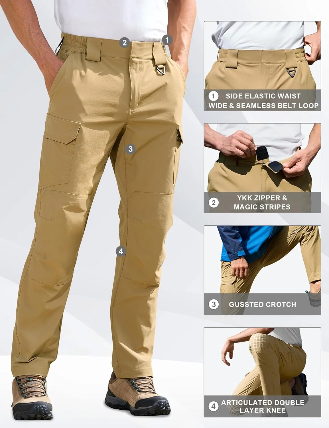 MOURCE Men's Lightweight Hiking Pants Quick Dry - Water Resistant Outdoor Cargo Pants for Men 7 Pockets