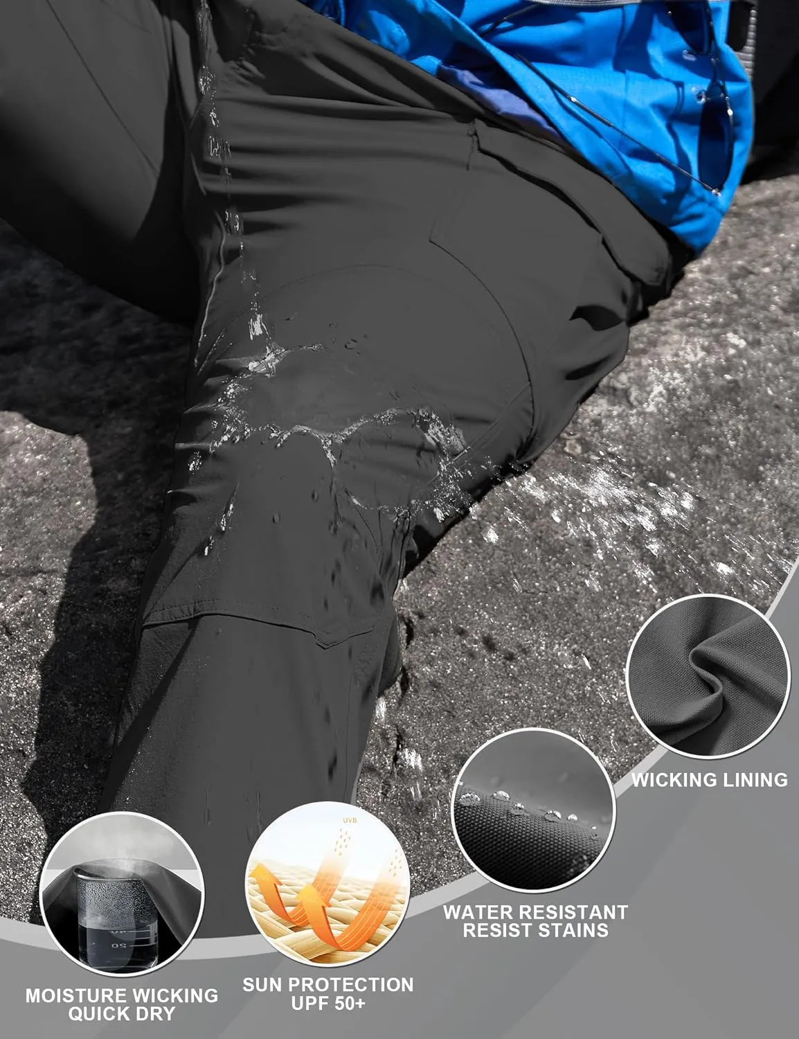 MOURCE Men's Lightweight Hiking Pants Quick Dry - Water Resistant Outdoor Cargo Pants for Men 7 Pockets