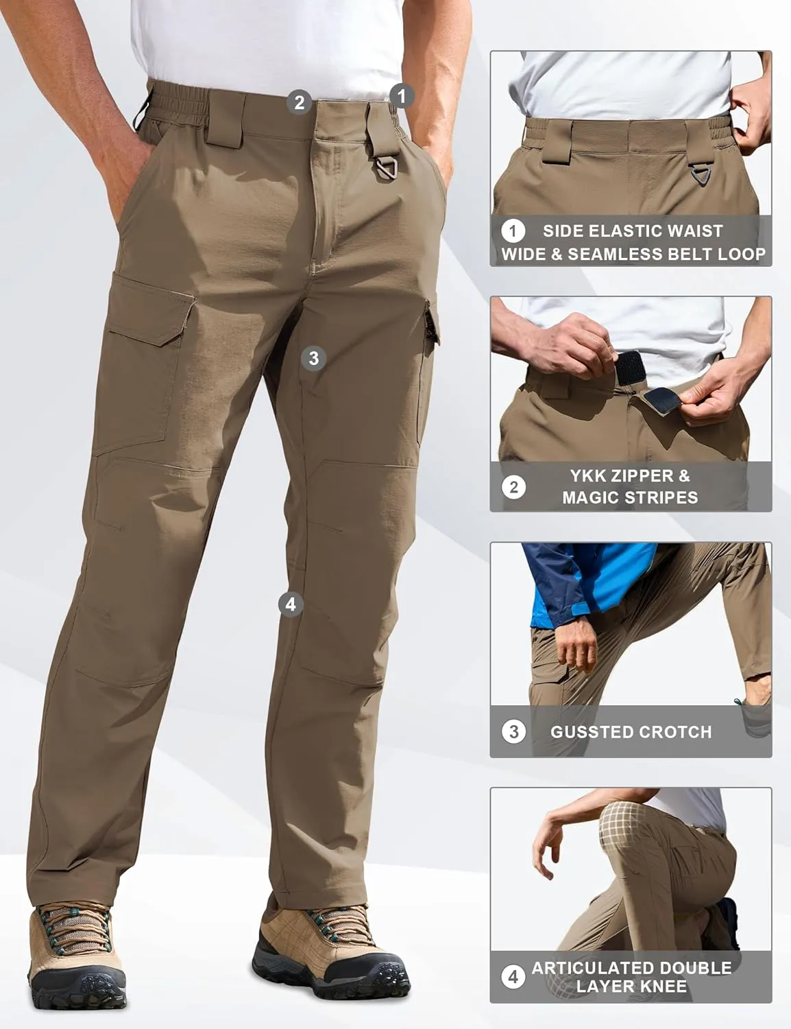 MOURCE Men's Lightweight Hiking Pants Quick Dry - Water Resistant Outdoor Cargo Pants for Men 7 Pockets