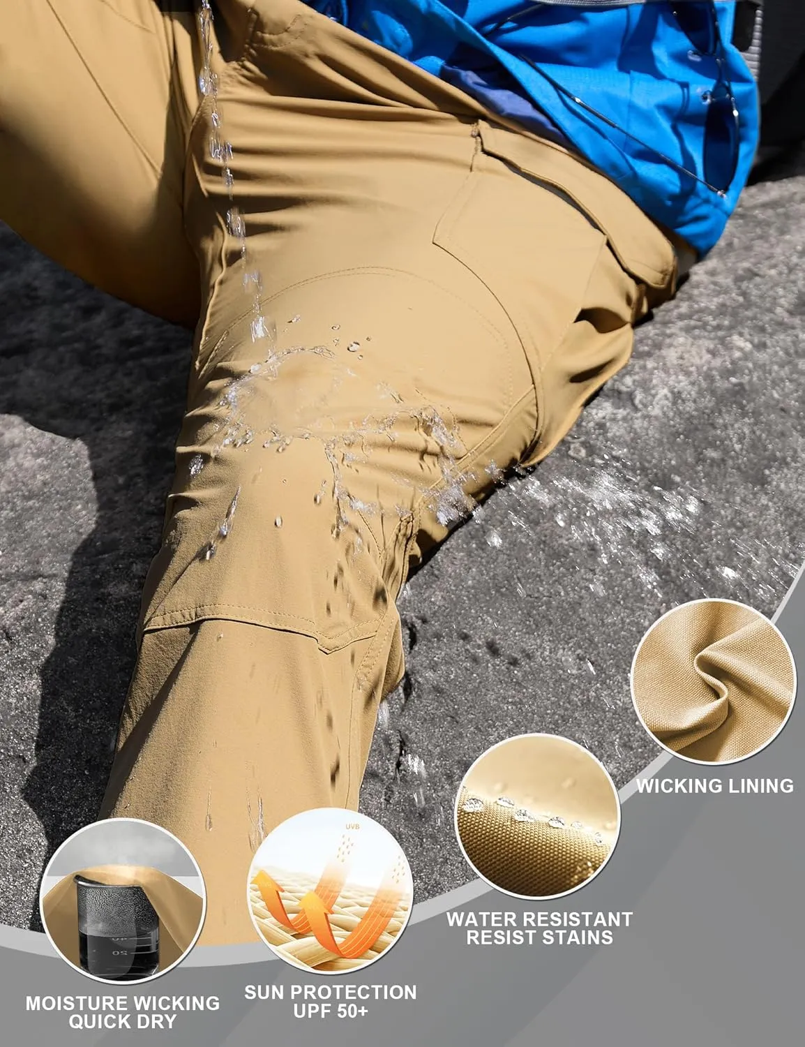 MOURCE Men's Lightweight Hiking Pants Quick Dry - Water Resistant Outdoor Cargo Pants for Men 7 Pockets