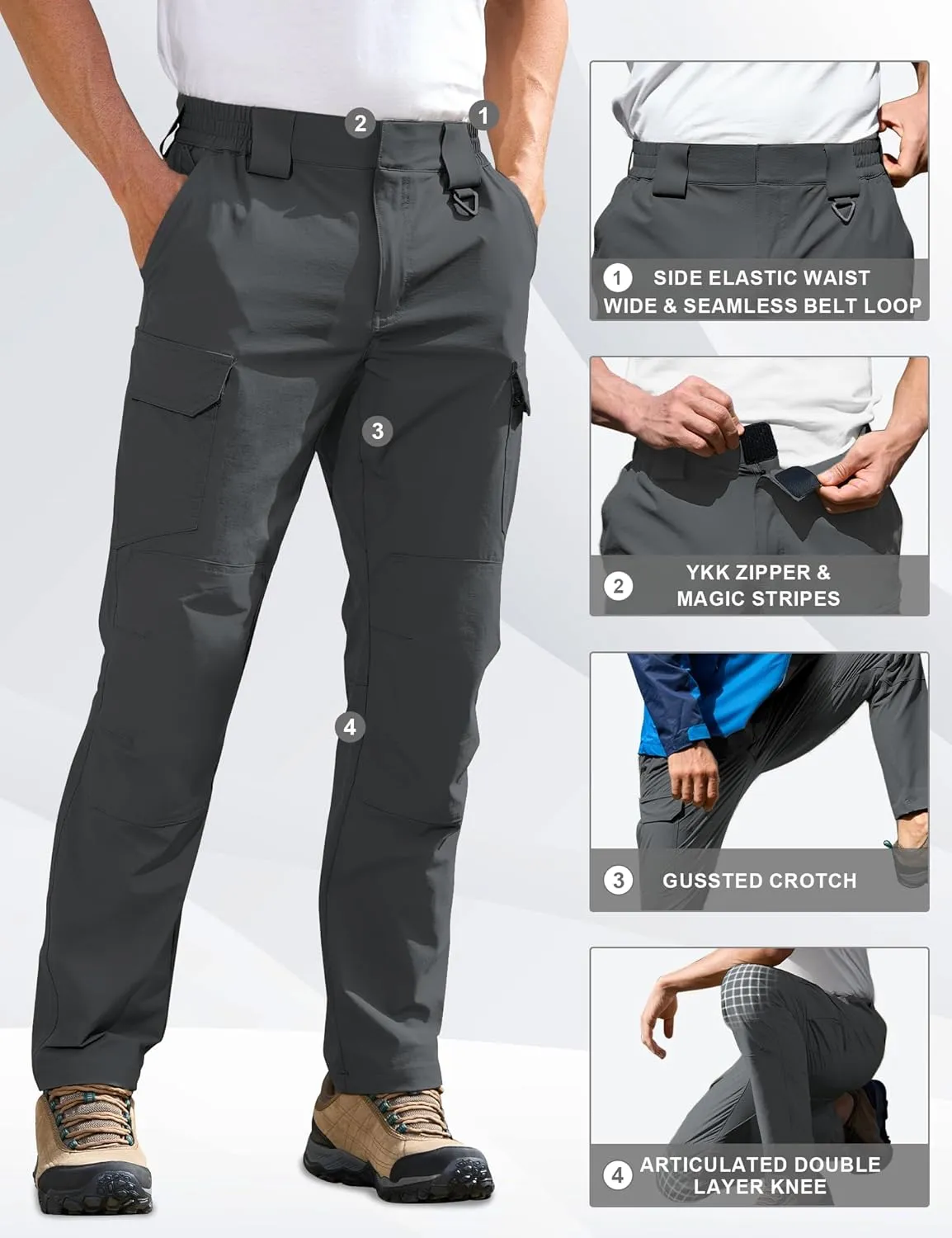 MOURCE Men's Lightweight Hiking Pants Quick Dry - Water Resistant Outdoor Cargo Pants for Men 7 Pockets