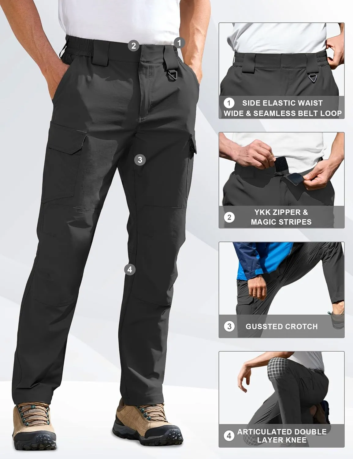 MOURCE Men's Lightweight Hiking Pants Quick Dry - Water Resistant Outdoor Cargo Pants for Men 7 Pockets