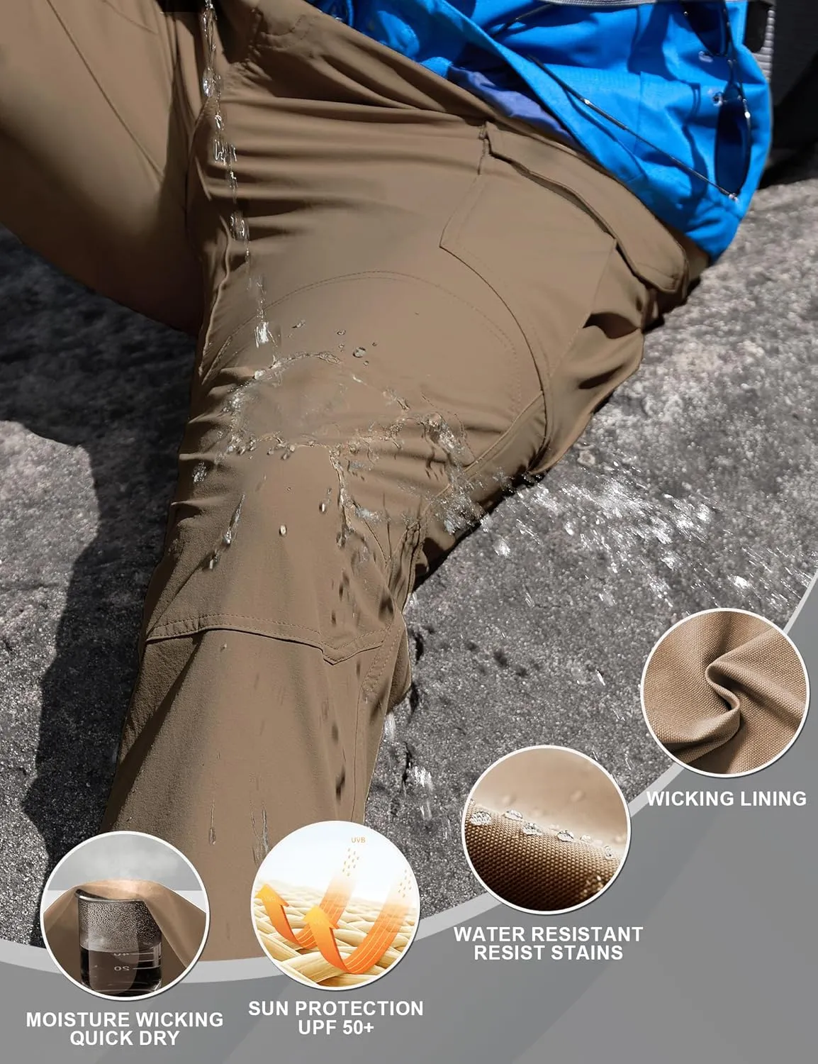 MOURCE Men's Lightweight Hiking Pants Quick Dry - Water Resistant Outdoor Cargo Pants for Men 7 Pockets
