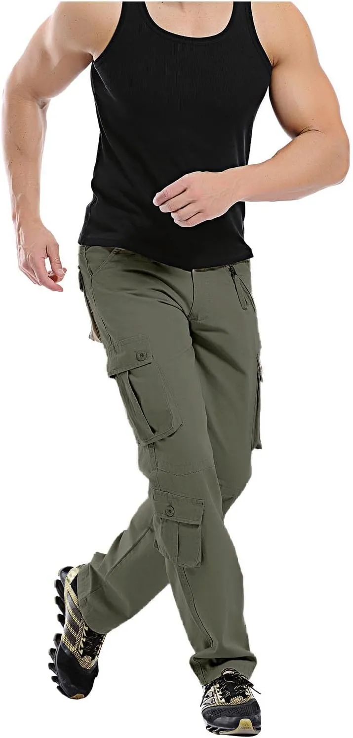 Muscularfit Mens Cargo Pants Buckle Zipper Casual Joggers Athletic Pants Multi Pockets Loose Sport Sweatpants Outdoor Fashion