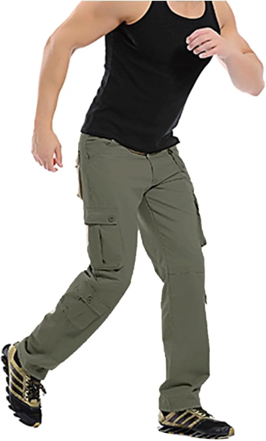 Muscularfit Mens Cargo Pants Buckle Zipper Casual Joggers Athletic Pants Multi Pockets Loose Sport Sweatpants Outdoor Fashion
