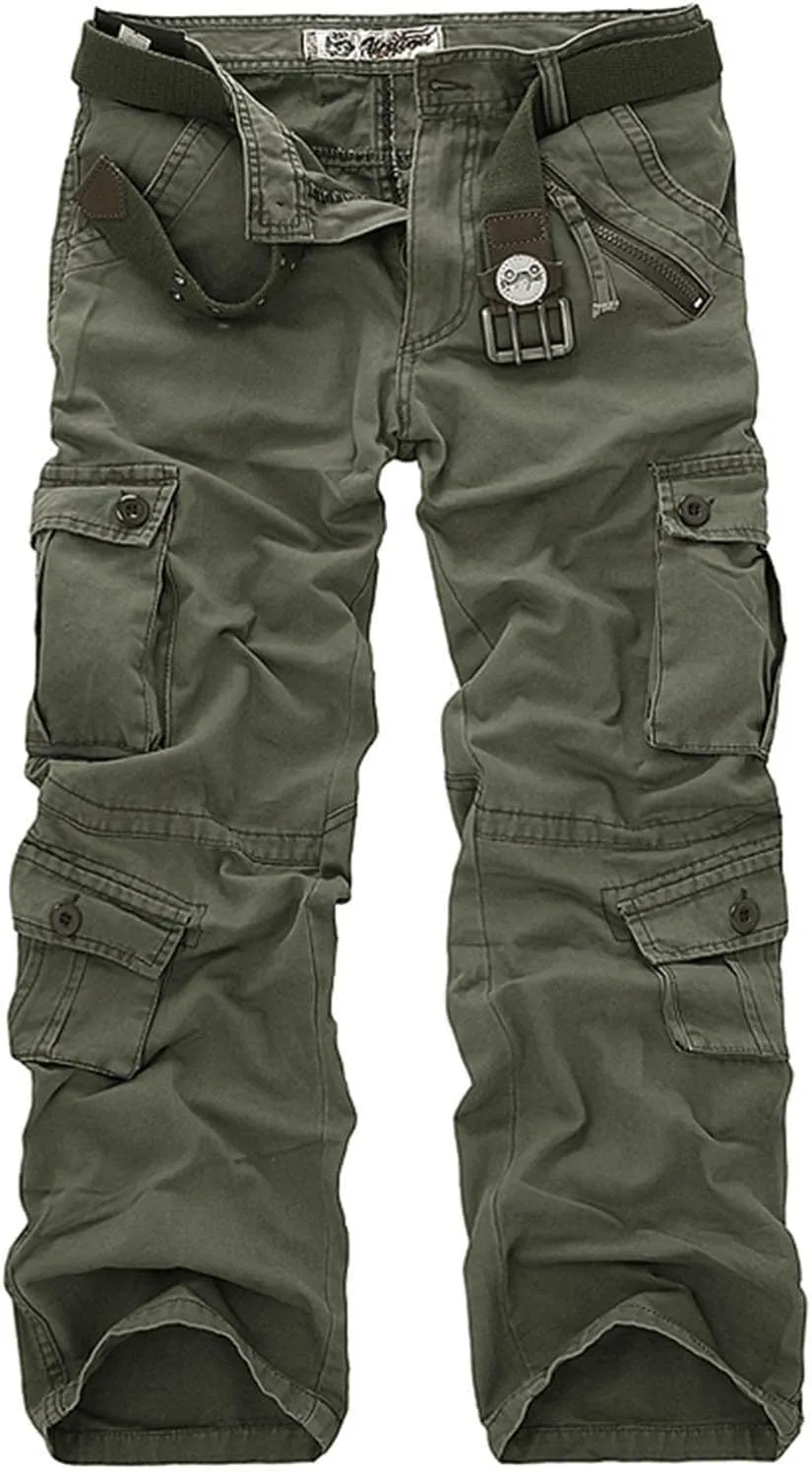 Muscularfit Mens Cargo Pants Buckle Zipper Casual Joggers Athletic Pants Multi Pockets Loose Sport Sweatpants Outdoor Fashion