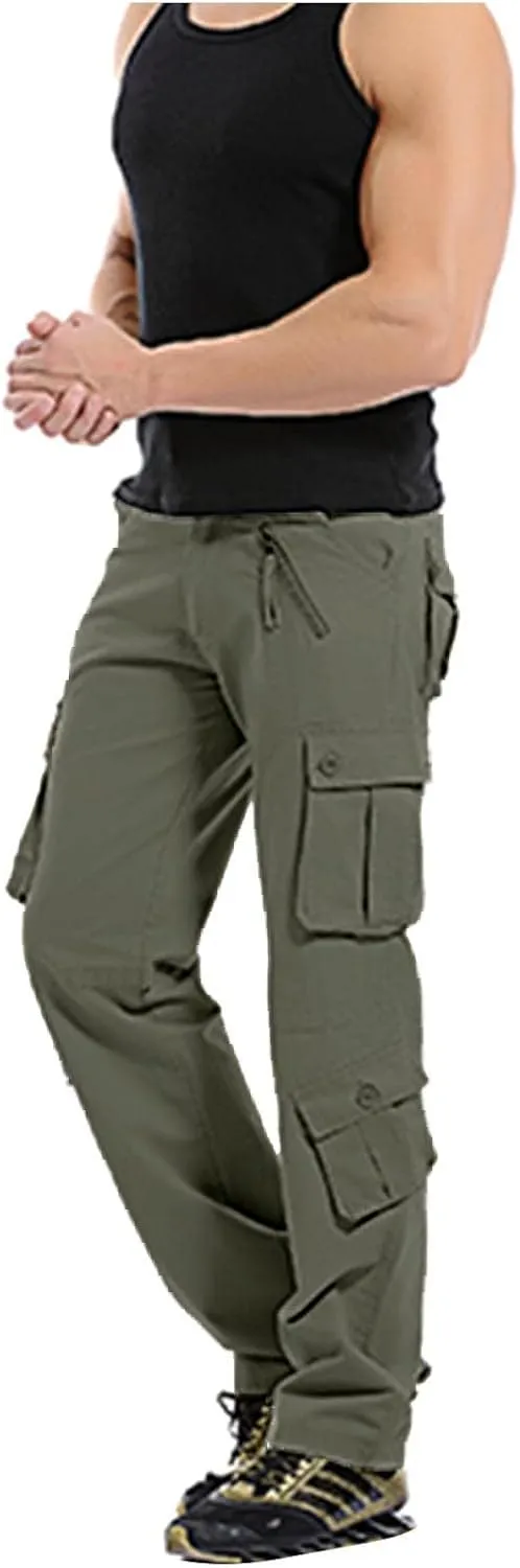 Muscularfit Mens Cargo Pants Buckle Zipper Casual Joggers Athletic Pants Multi Pockets Loose Sport Sweatpants Outdoor Fashion
