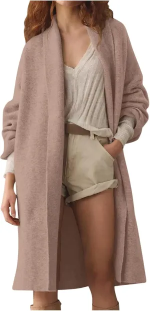 NATHGAM Cashmere Long Cardigans for Women Fleece Open Front Oversized Slouchy Knit Sweaters Heavyweight Chunky Fall Outwear