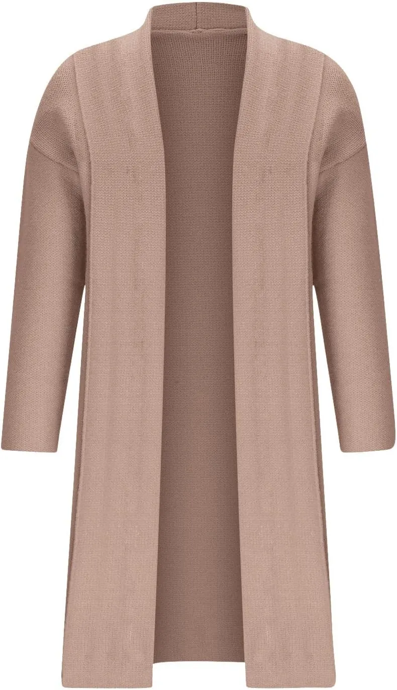 NATHGAM Cashmere Long Cardigans for Women Fleece Open Front Oversized Slouchy Knit Sweaters Heavyweight Chunky Fall Outwear