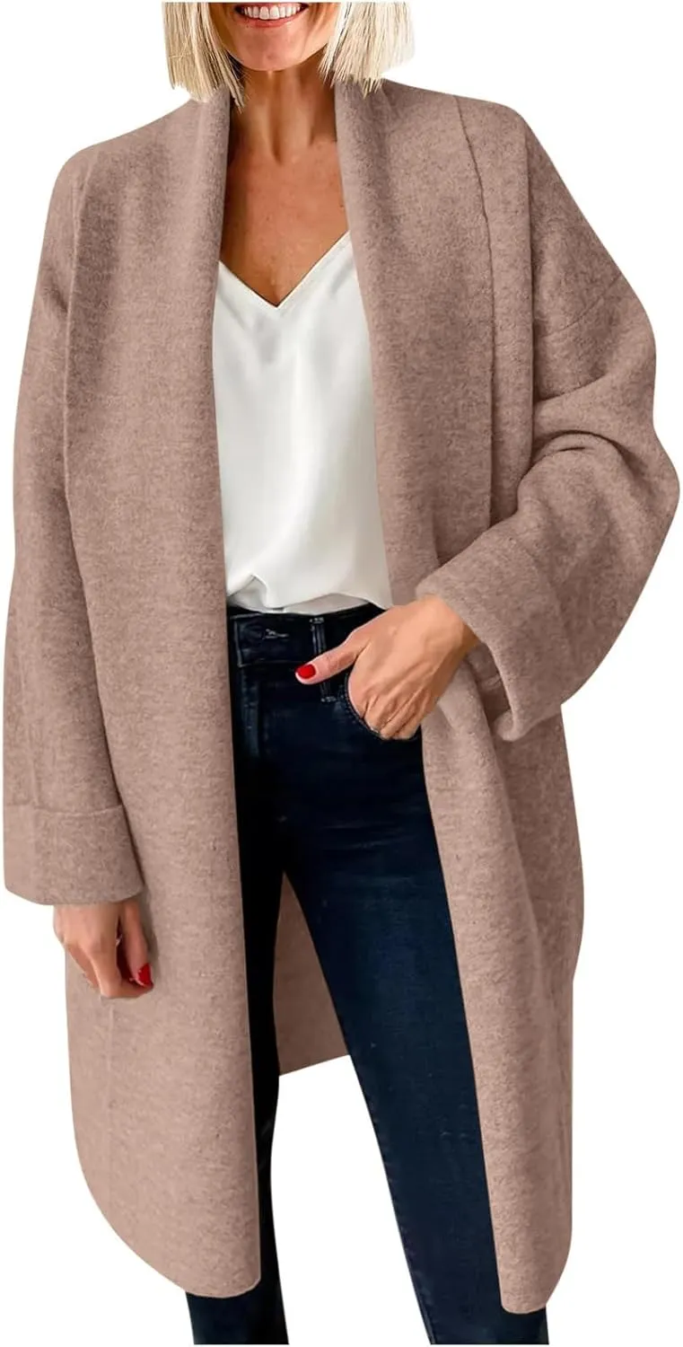 NATHGAM Cashmere Long Cardigans for Women Fleece Open Front Oversized Slouchy Knit Sweaters Heavyweight Chunky Fall Outwear