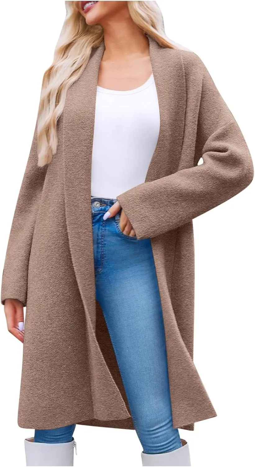 NATHGAM Cashmere Long Cardigans for Women Fleece Open Front Oversized Slouchy Knit Sweaters Heavyweight Chunky Fall Outwear