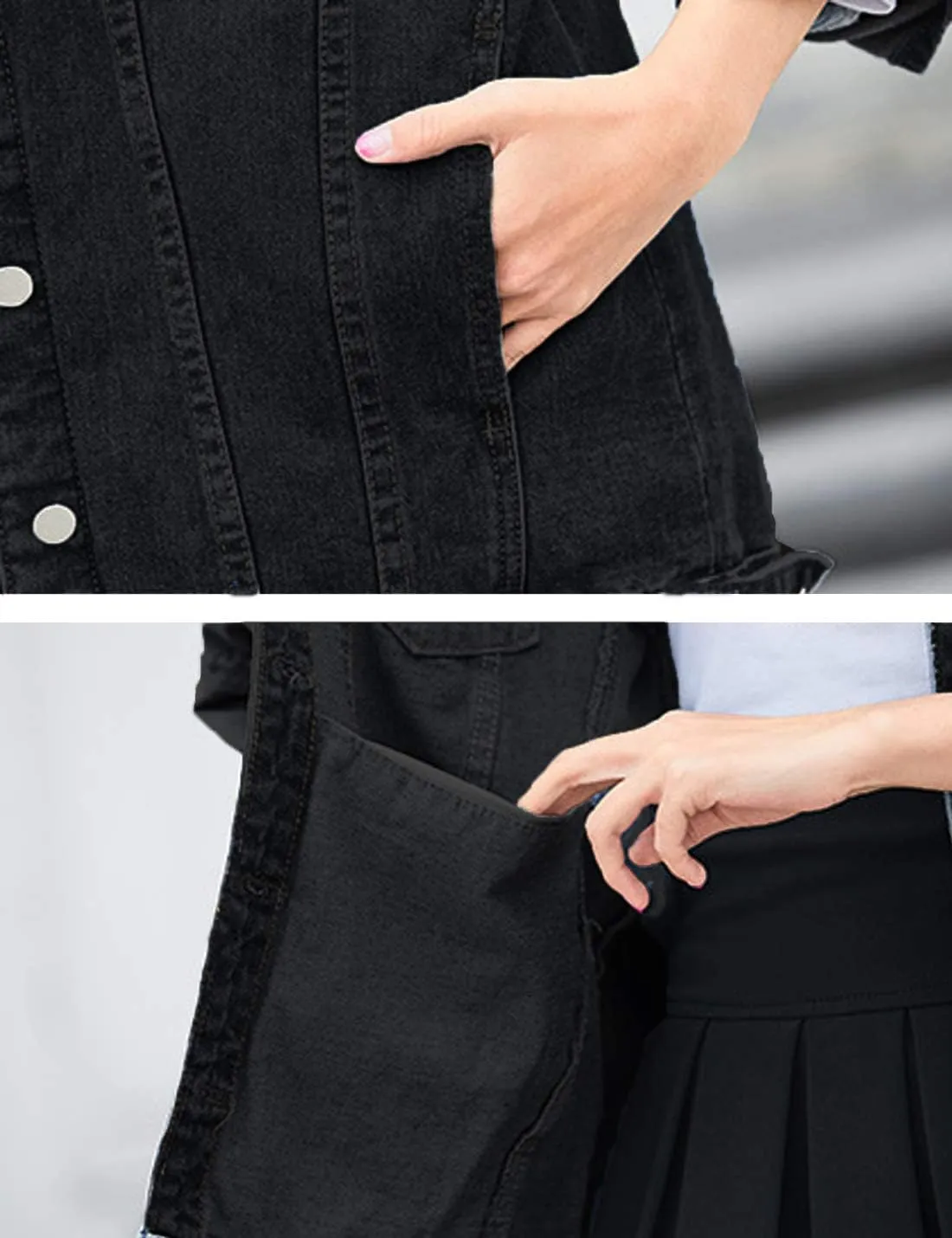 Omoone Women's Oversized Mid Long Denim Jacket Jean Biker Coat