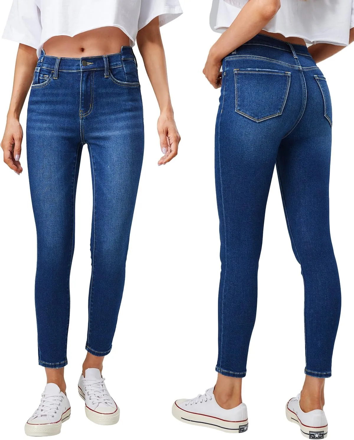 ONESO Women's High Waisted Skinny Jeans Stretchy Slim Fit Raw Hem Soft Juniors Jeans for Women with Pockets Comfy Denim Pants