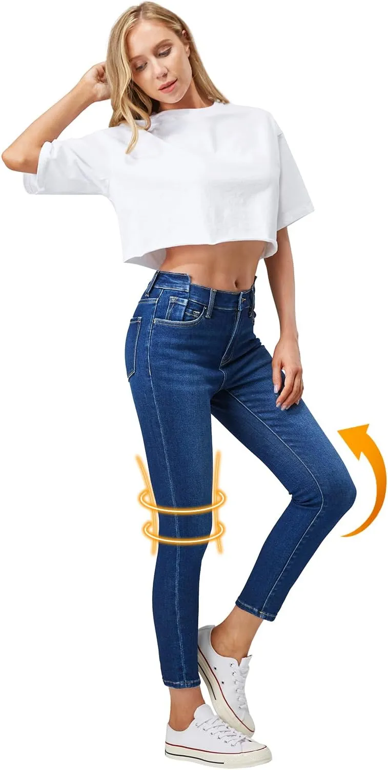 ONESO Women's High Waisted Skinny Jeans Stretchy Slim Fit Raw Hem Soft Juniors Jeans for Women with Pockets Comfy Denim Pants