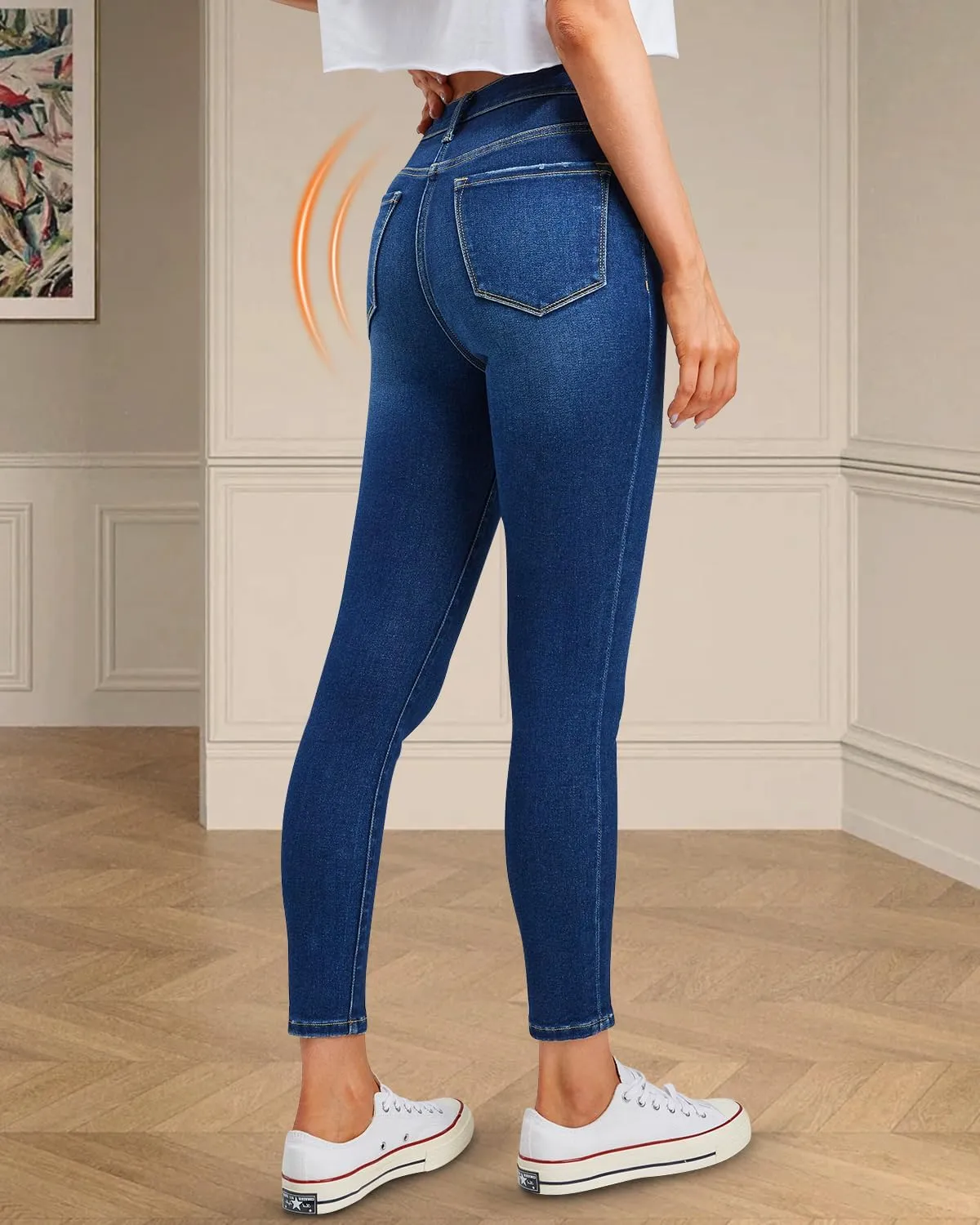 ONESO Women's High Waisted Skinny Jeans Stretchy Slim Fit Raw Hem Soft Juniors Jeans for Women with Pockets Comfy Denim Pants