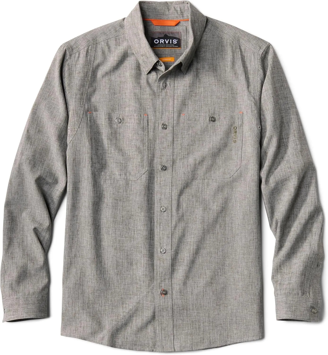 Orvis Tech Chambray Long Sleeve Men's Work Shirts - Lightweight Quick-Drying UPF 40 Chambray Fabric Casual Men's Shirts
