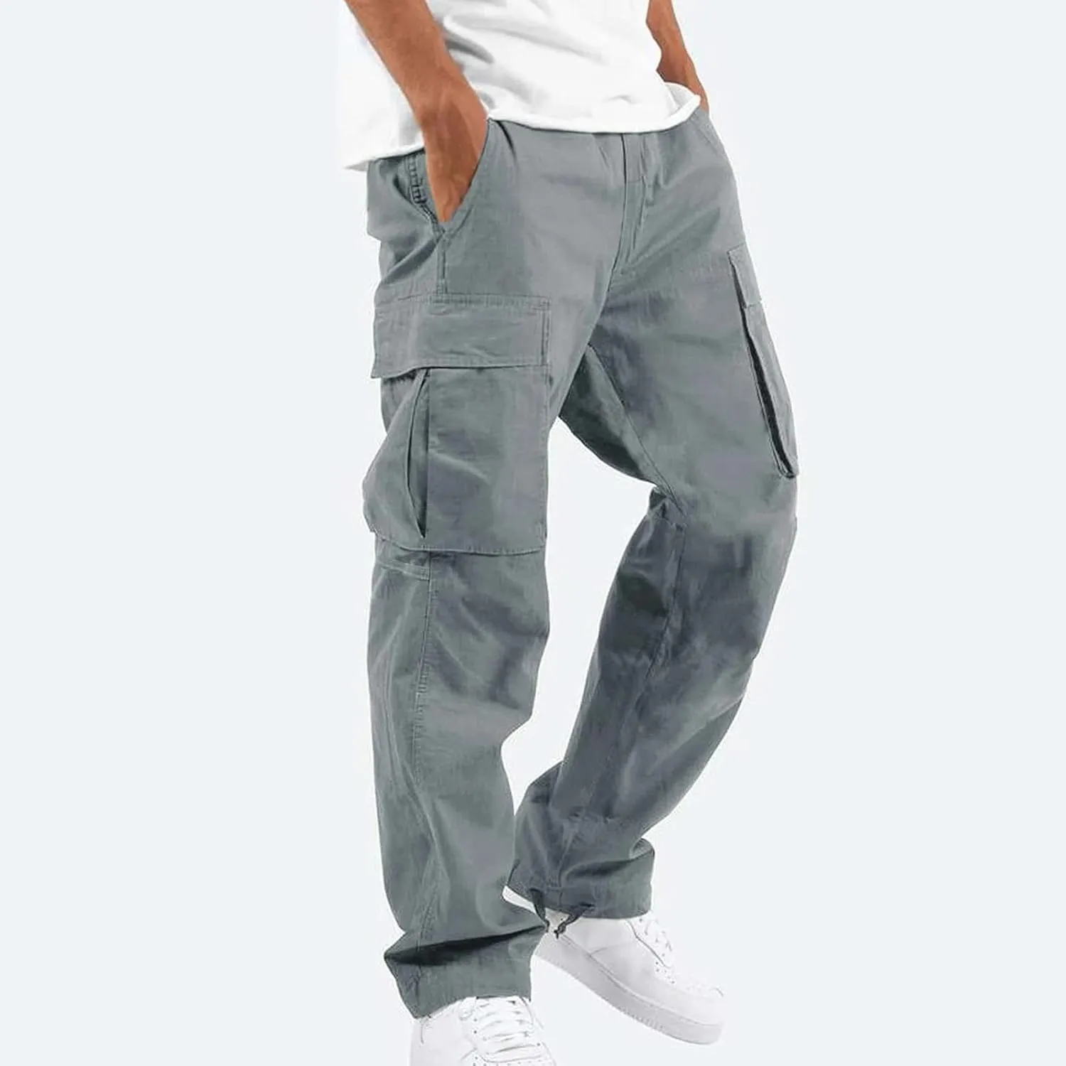 Outdoor Cargo Pants for Men Lightweight Relaxed Fit Tactical Pants Solid Camo Multi Pockets Classic Trousers
