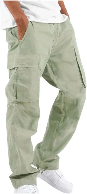 Outdoor Cargo Pants for Men Lightweight Relaxed Fit Tactical Pants Solid Camo Multi Pockets Classic Trousers