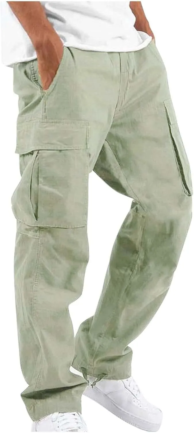Outdoor Cargo Pants for Men Lightweight Relaxed Fit Tactical Pants Solid Camo Multi Pockets Classic Trousers