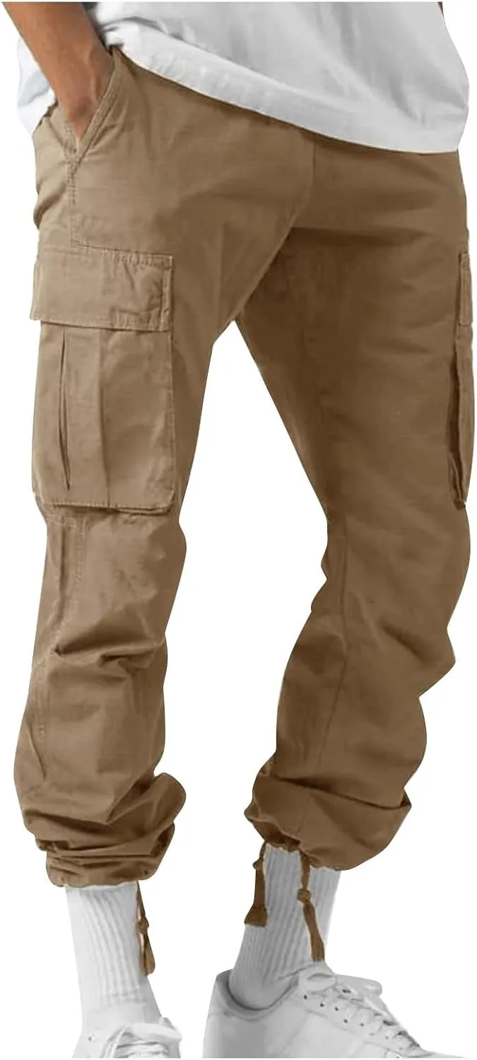 Outdoor Cargo Pants for Men Lightweight Relaxed Fit Tactical Pants Solid Camo Multi Pockets Classic Trousers