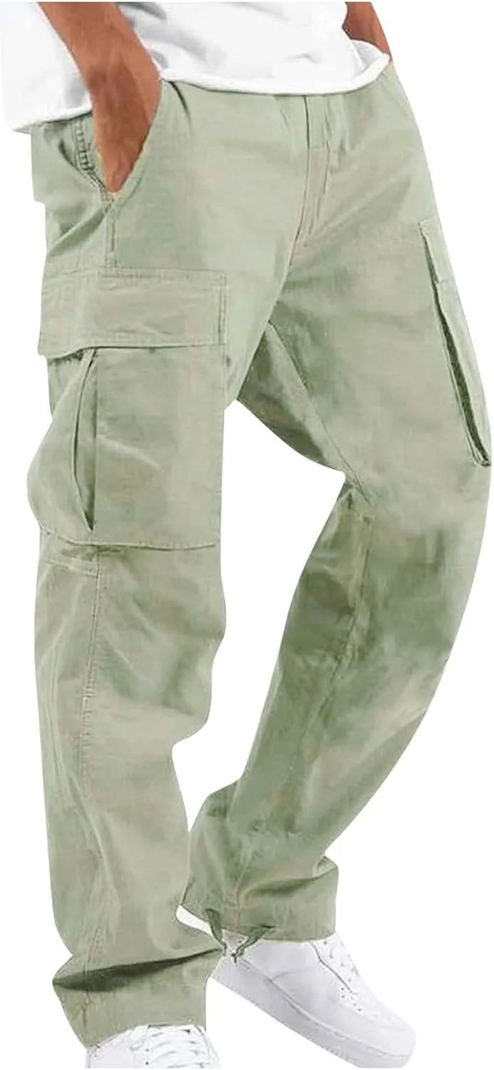 Outdoor Cargo Pants for Men Lightweight Relaxed Fit Tactical Pants Solid Camo Multi Pockets Classic Trousers