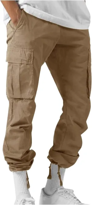 Outdoor Cargo Pants for Men Lightweight Relaxed Fit Tactical Pants Solid Camo Multi Pockets Classic Trousers