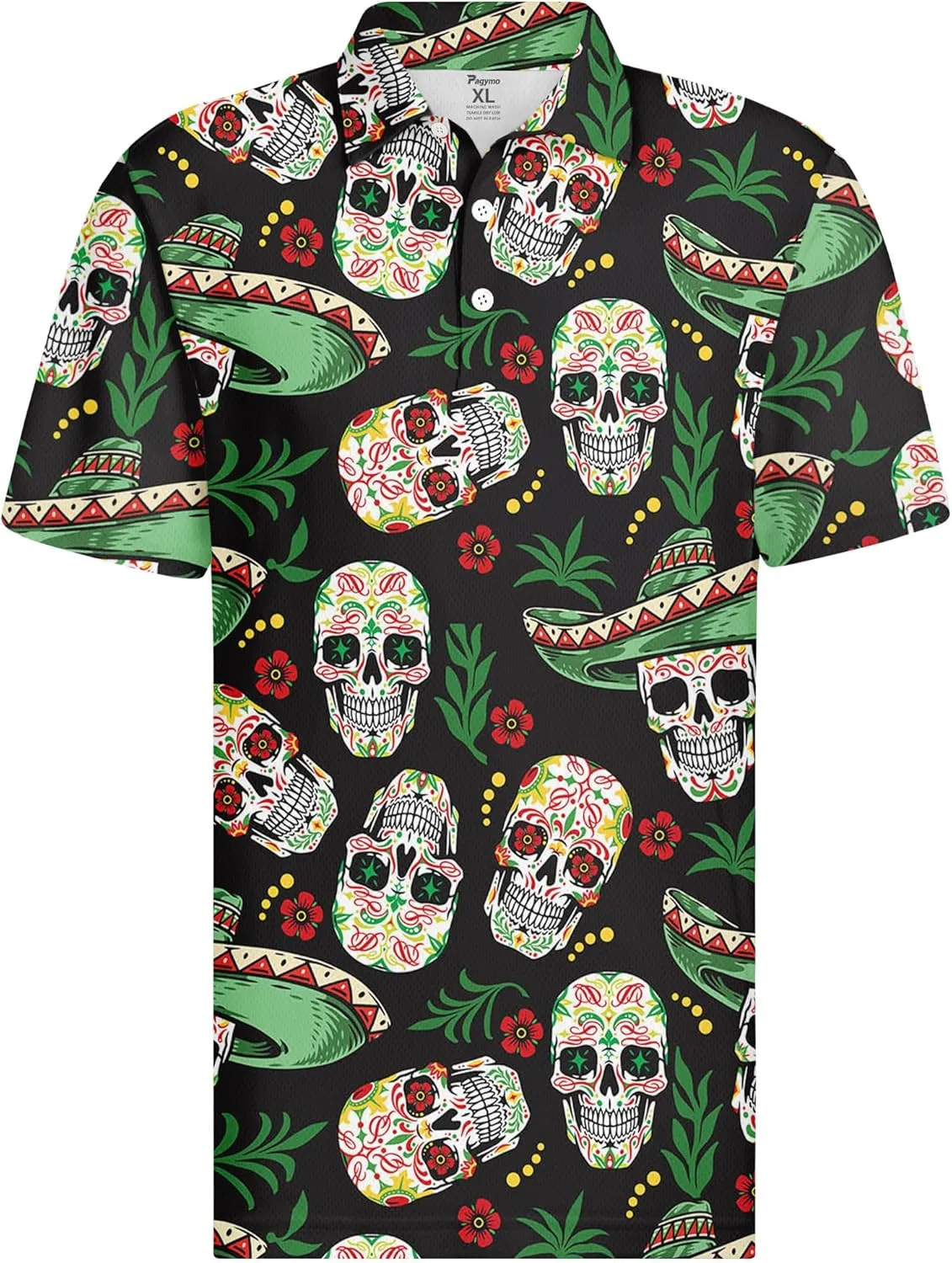 PAGYMO Golf Shirts for Men Crazy Hawaiian Print Funny Mens Polo Shirt