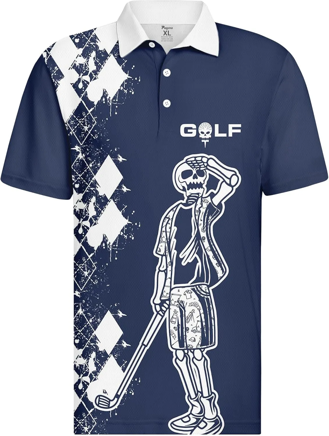PAGYMO Golf Shirts for Men Hawaiian Crazy Funny Print Mens Polo Shirt