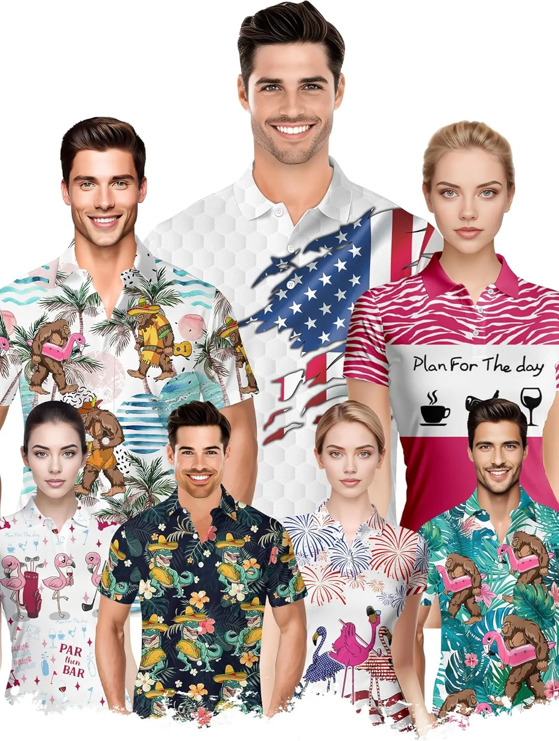 PAGYMO Golf Shirts for Men Hawaiian Crazy Funny Print Mens Polo Shirt