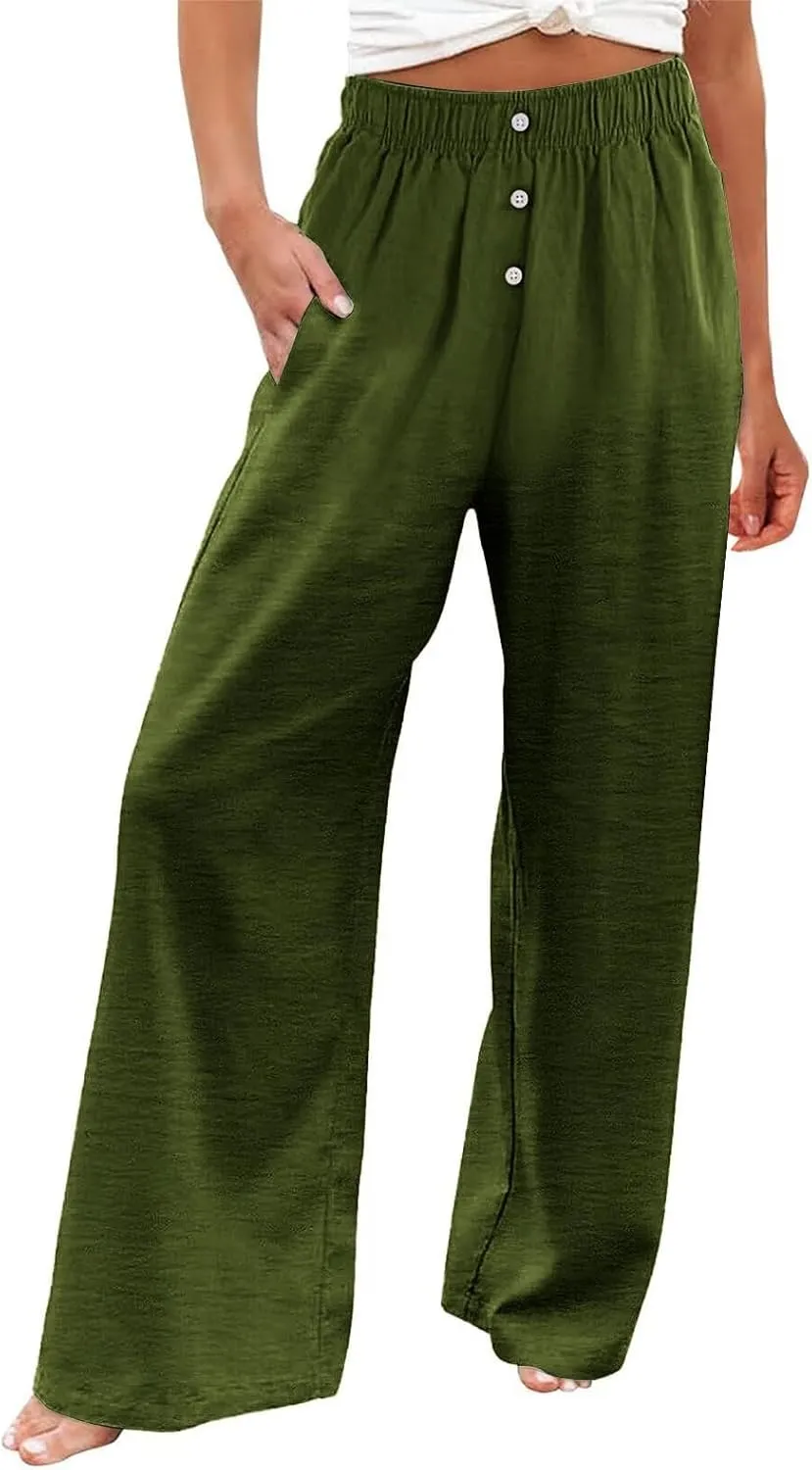 Pants for Women, Wide Leg Straight High Waisted Linen Pants Summer Casual