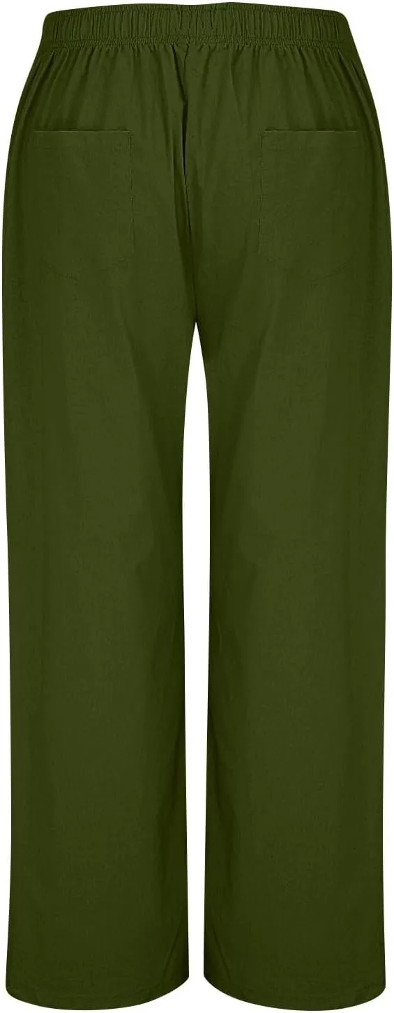 Pants for Women, Wide Leg Straight High Waisted Linen Pants Summer Casual