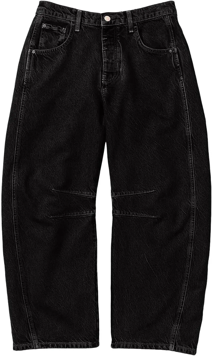 Plus Size Women's Barrel Jeans High Waisted Casual Straight Leg Stretchy Trendy Wide Leg Denim Pant Long Trouser 2025