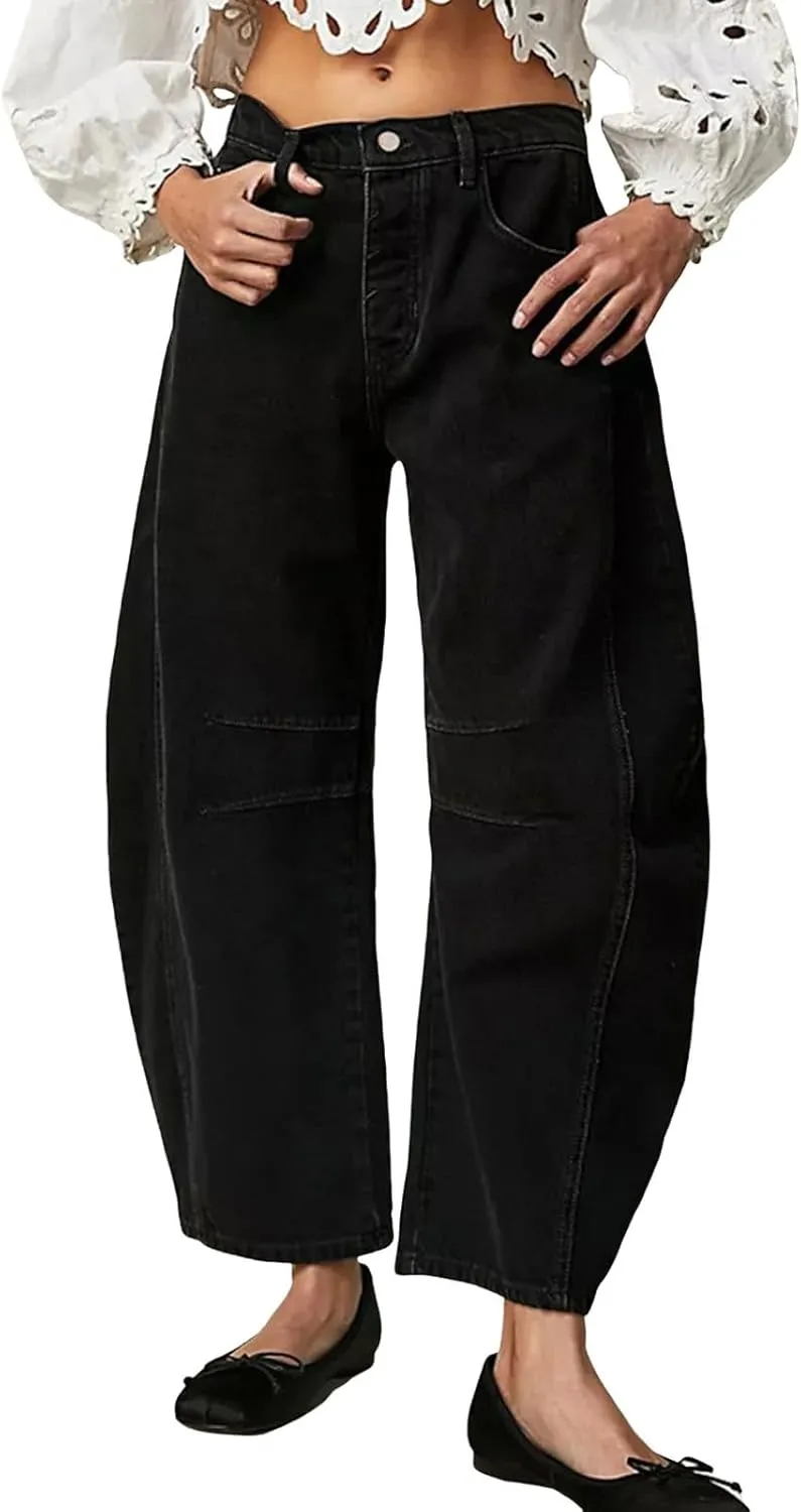 Plus Size Women's Barrel Jeans High Waisted Casual Straight Leg Stretchy Trendy Wide Leg Denim Pant Long Trouser 2025