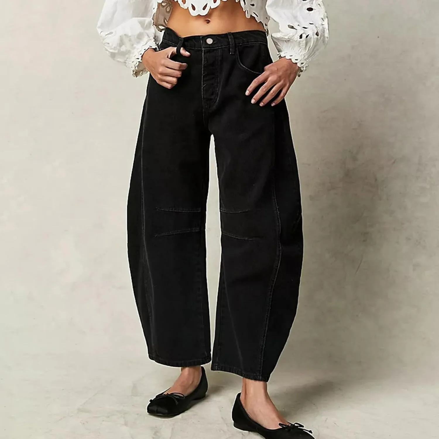 Plus Size Women's Barrel Jeans High Waisted Casual Straight Leg Stretchy Trendy Wide Leg Denim Pant Long Trouser 2025