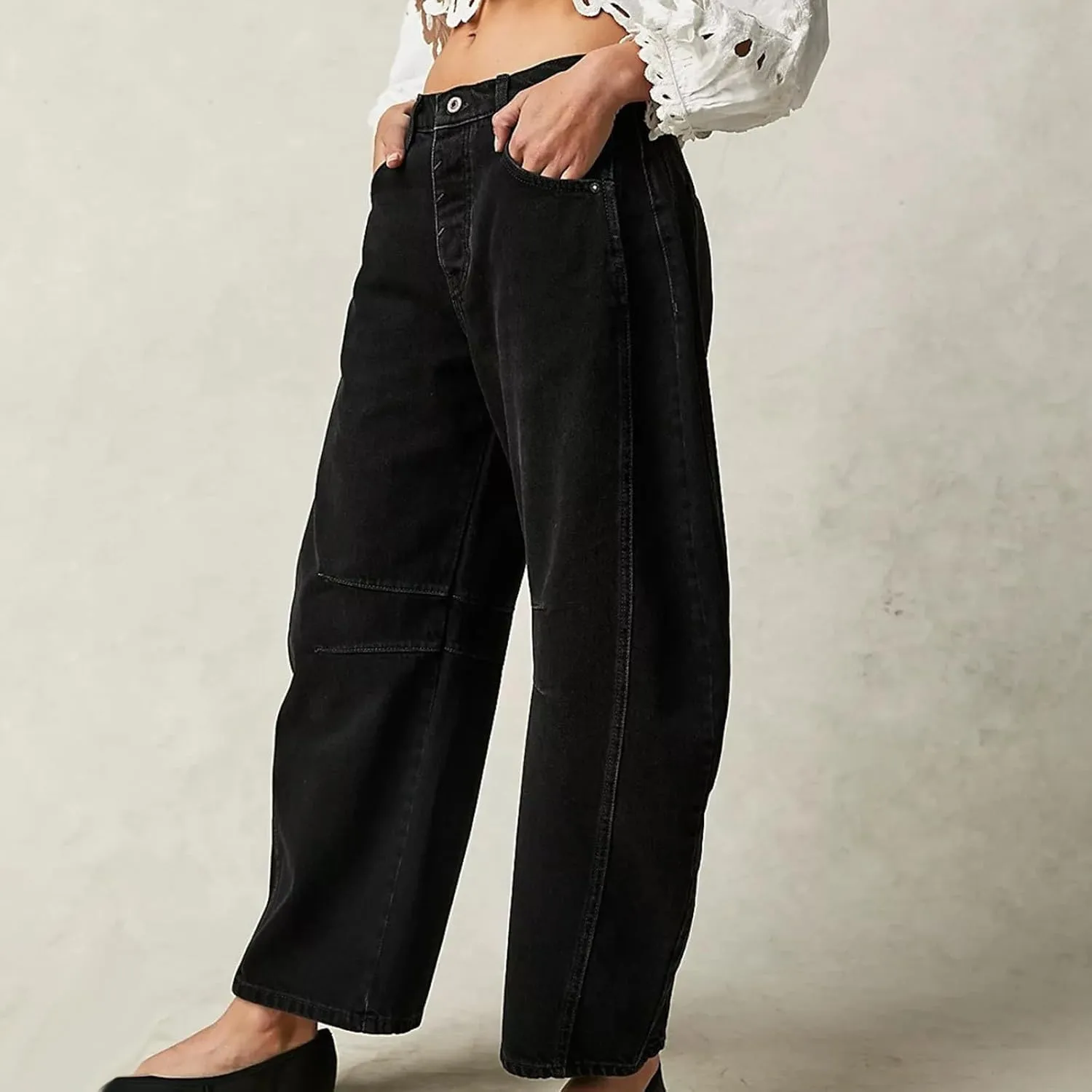 Plus Size Women's Barrel Jeans High Waisted Casual Straight Leg Stretchy Trendy Wide Leg Denim Pant Long Trouser 2025