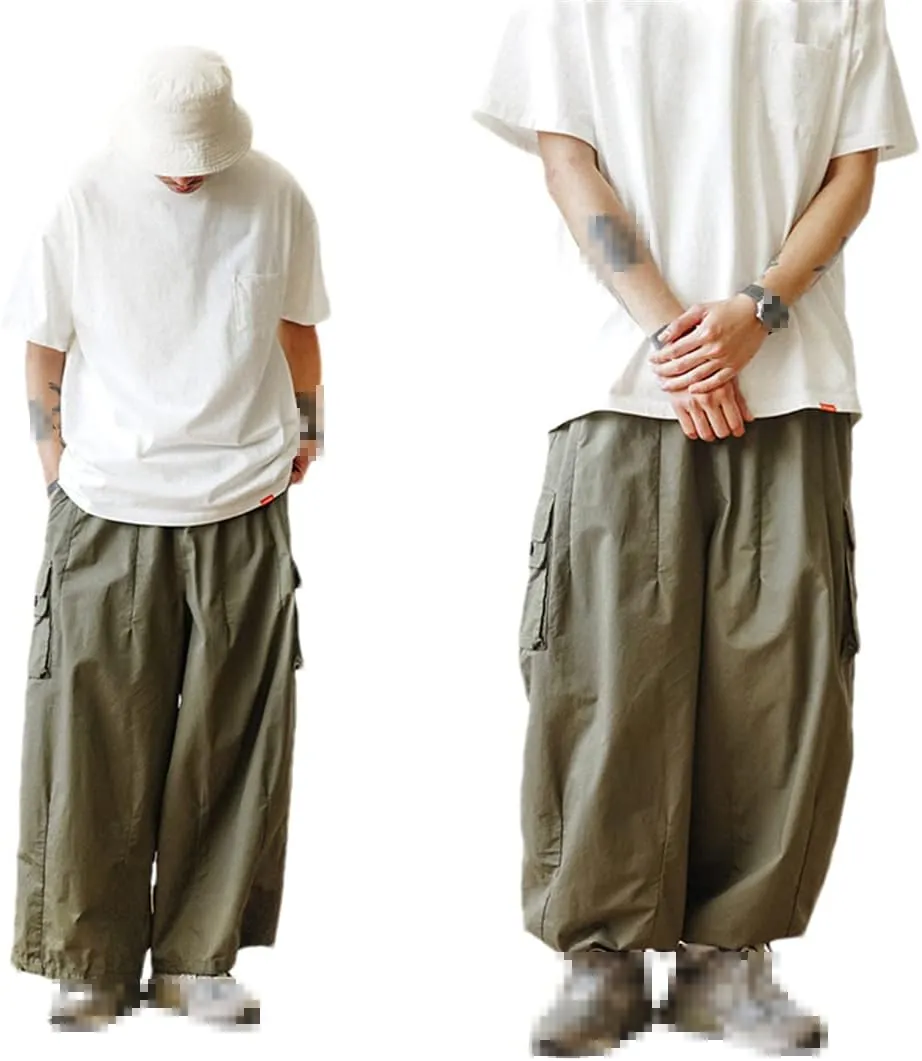 Pulcykp Multi-Pocket Cargo Pants Men's Casual Solid Colour Straight Pants Baggy Wide-Leg Cropped Pants