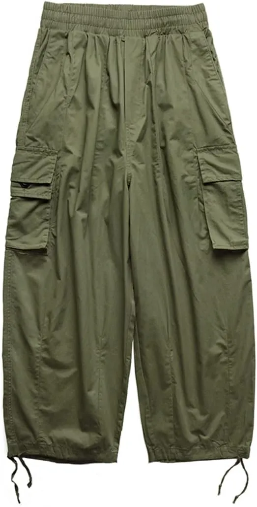 Pulcykp Multi-Pocket Cargo Pants Men's Casual Solid Colour Straight Pants Baggy Wide-Leg Cropped Pants