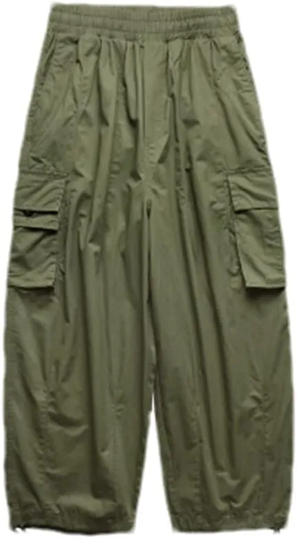 Pulcykp Multi-Pocket Cargo Pants Men's Casual Solid Colour Straight Pants Baggy Wide-Leg Cropped Pants