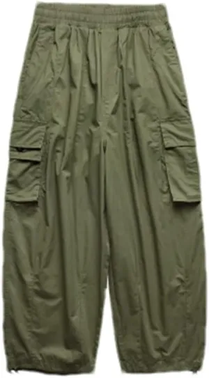 Pulcykp Multi-Pocket Cargo Pants Men's Casual Solid Colour Straight Pants Baggy Wide-Leg Cropped Pants