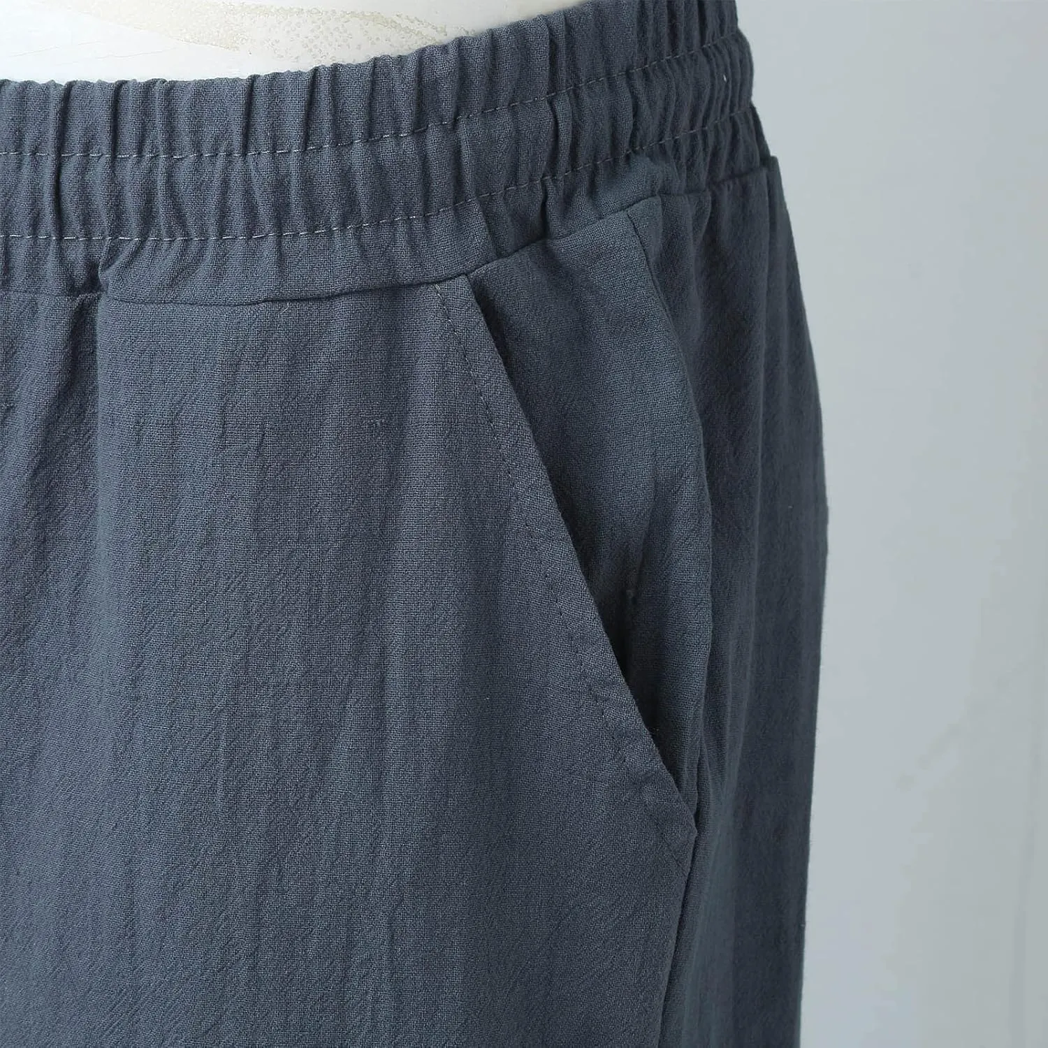 QWENTMTNTY Mens Casual Linen Pants Loose Fit Straight Leg Elastic Waist Trousers Lightweight Comfort Beach Yoga Summer Pants