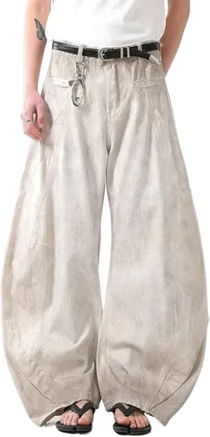 Retro American Washed Jeans Women Loose Wide Leg Pants Straight Leg Trousers