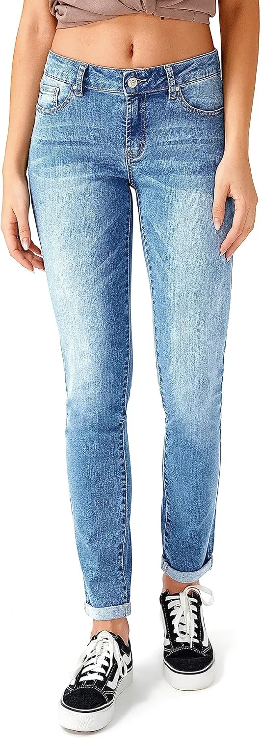 RHODANTHE Women's Ripped Boyfriend Jeans Stretch Skinny Jean Trendy Distressed Straight Leg Jeans with Holes
