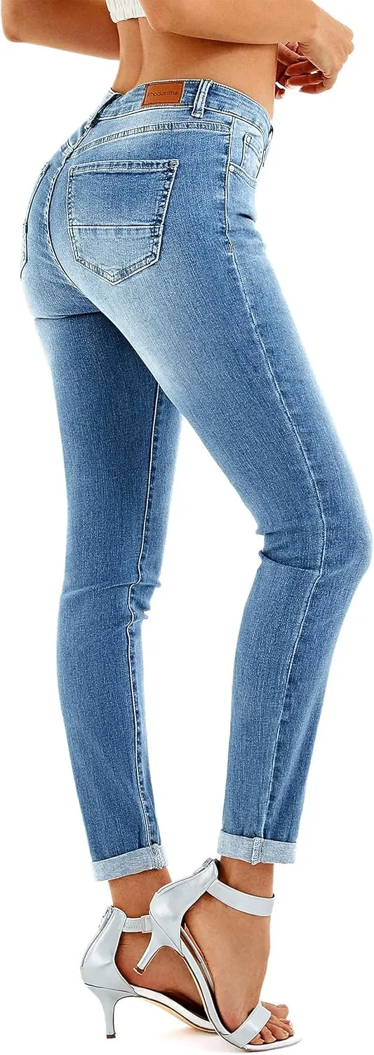 RHODANTHE Women's Ripped Boyfriend Jeans Stretch Skinny Jean Trendy Distressed Straight Leg Jeans with Holes