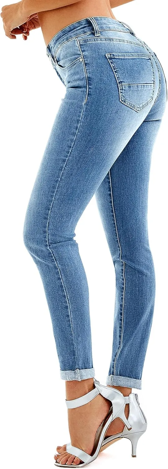 RHODANTHE Women's Ripped Boyfriend Jeans Stretch Skinny Jean Trendy Distressed Straight Leg Jeans with Holes
