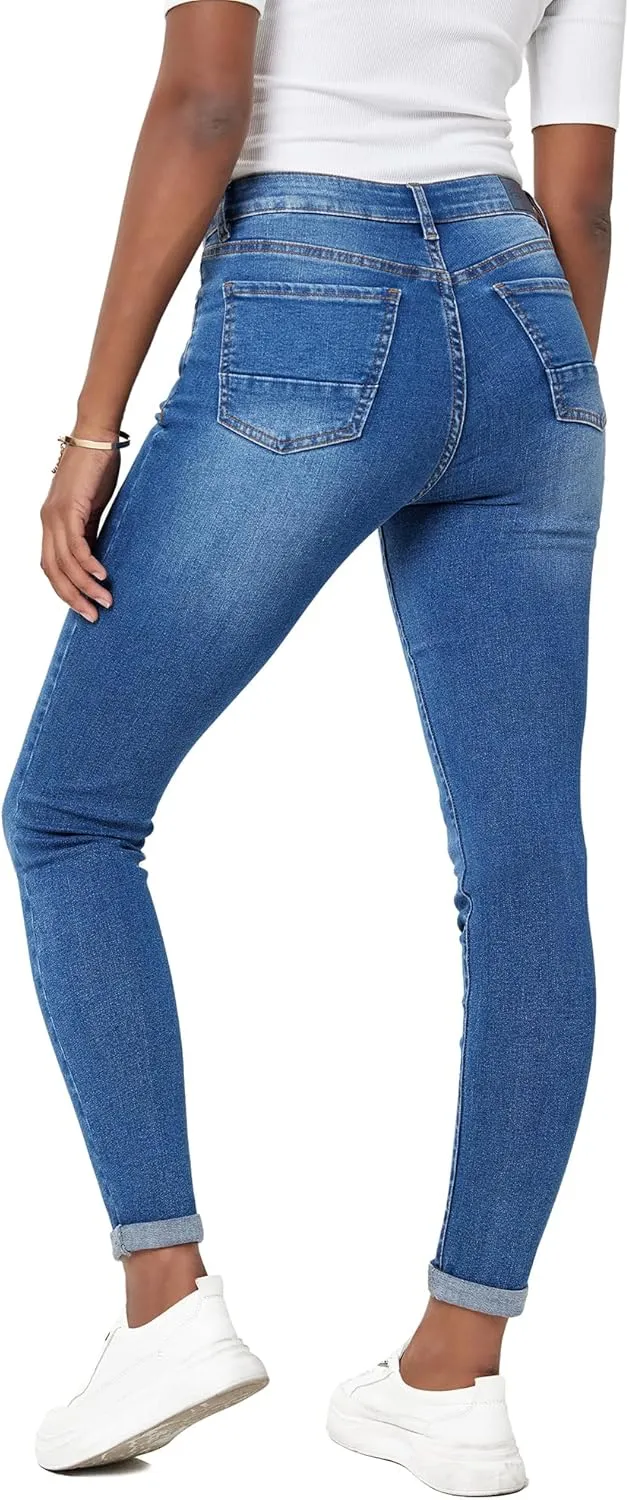 RHODANTHE Women's Ripped Boyfriend Jeans Stretch Skinny Jean Trendy Distressed Straight Leg Jeans with Holes