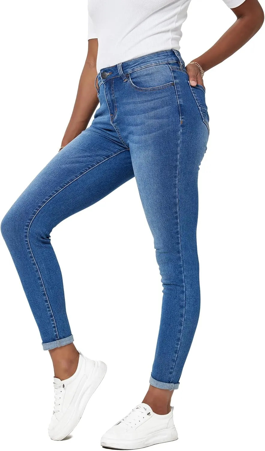 RHODANTHE Women's Ripped Boyfriend Jeans Stretch Skinny Jean Trendy Distressed Straight Leg Jeans with Holes