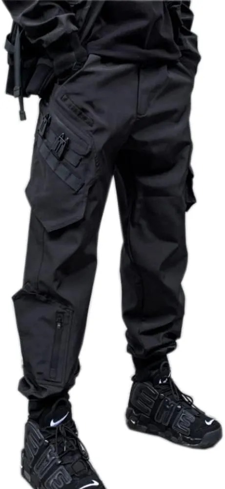 Ribbon Multi-Pocket Cargo Pants Men Hip Hop Streetwear Jogger Pants Black Techwear Male Pencil Trousers